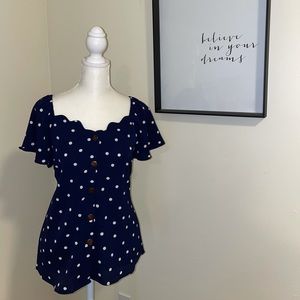 EUC Sz. L Monteau Polka Dot Top